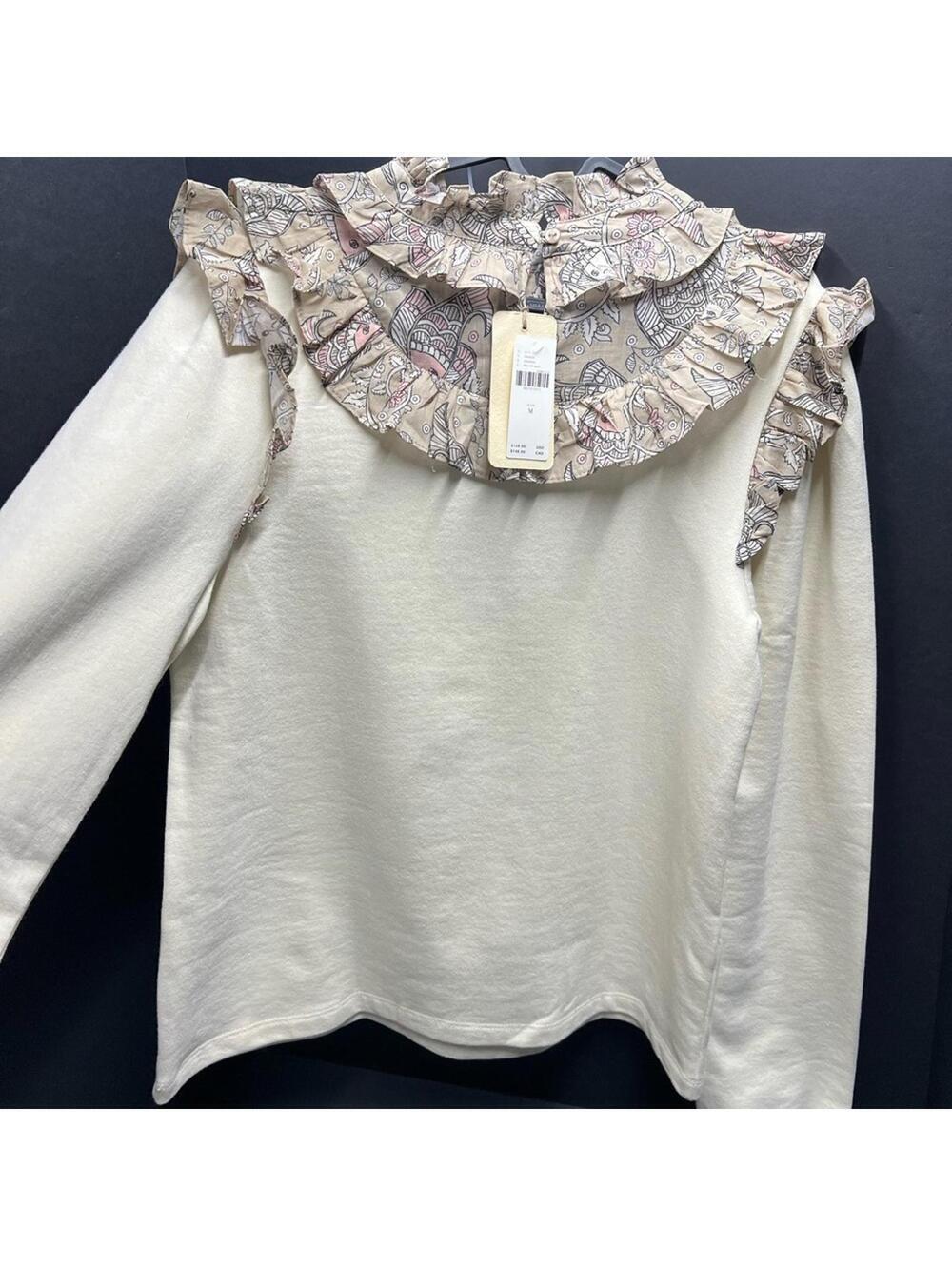 NWT Anthropologie Letmbe Isabelle Cream Whimsical Ruffled Pullover Top